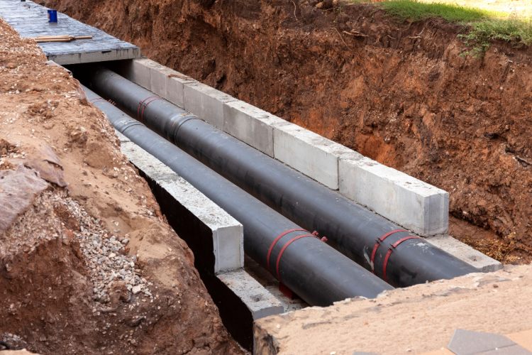 Installation of a water pipe lining in a trench in South Kansas City